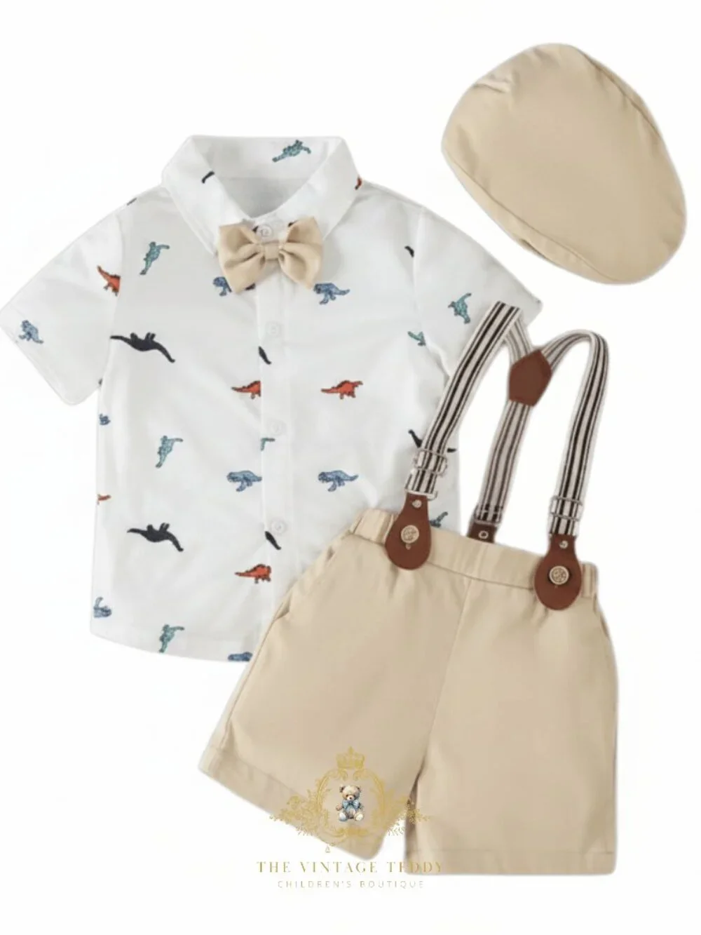 NWT Handsome Boys Oxford Button Down Shirt Shorts Bow Tie Kids Matching Set 5-6Y